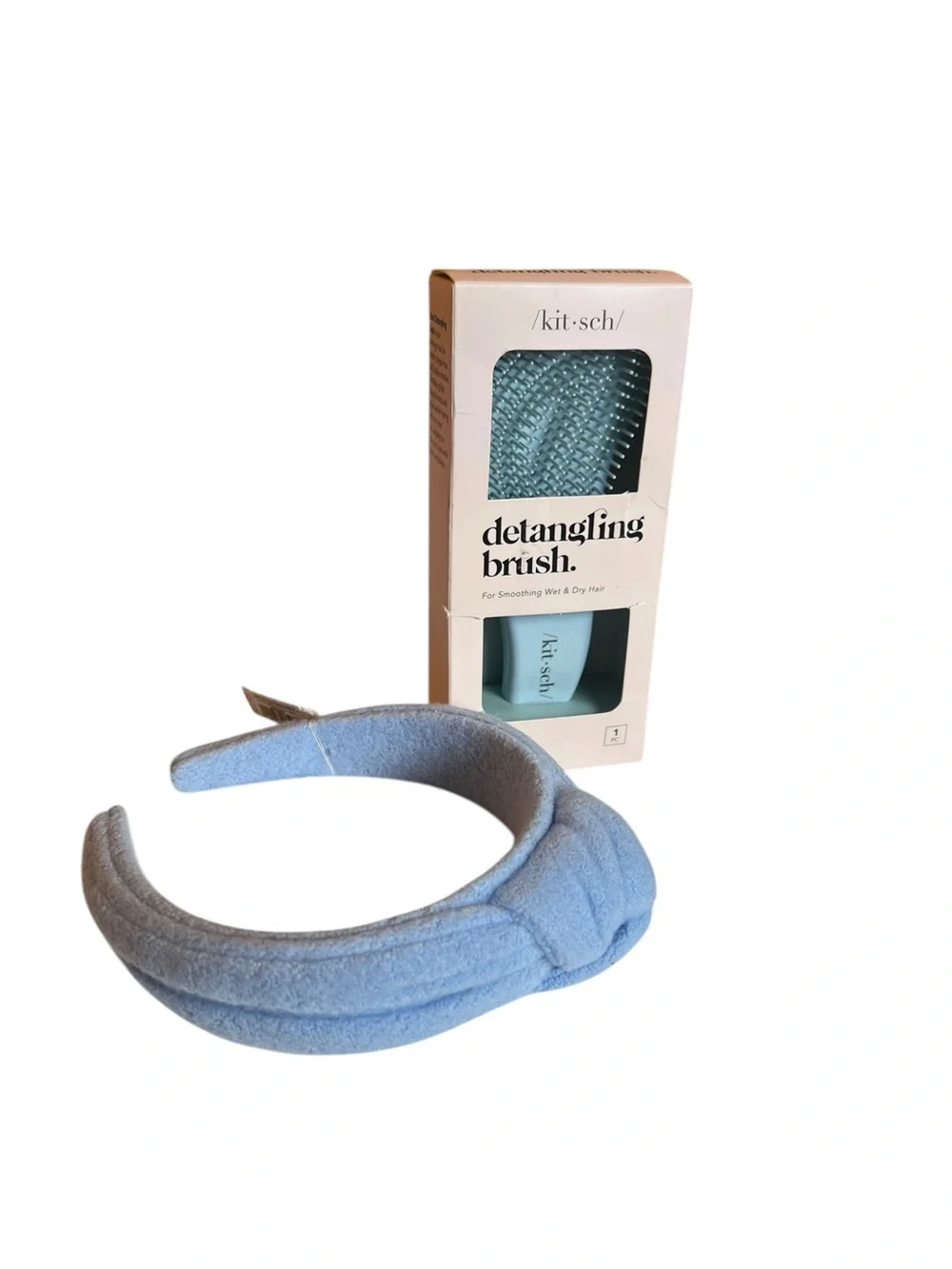 Kitsch Haze Blue Detangling Brush & Aerie Padded Knot Headband Set